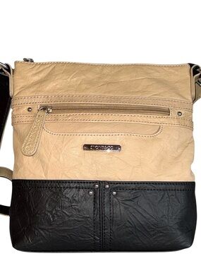 Stone & Co. Beige and Black Leather Two-Tone X-body Bag